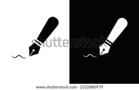 Ink pen icon vector. Ink pen vector in silhouette style. School supplies icon vector. Back to school concept. Learning and education icon. Flat vector in black and white.