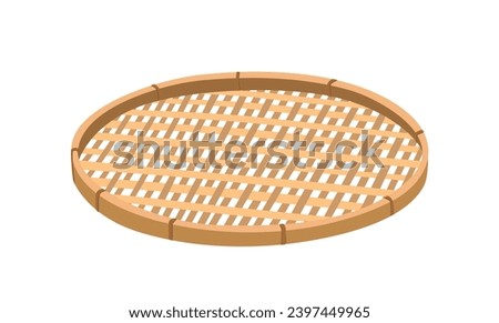 Flat winnowing basket vector. Vintage bamboo winnowing basket. agricultural tool. Flat vector in cartoon style isolated on white background.