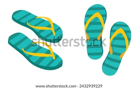 Flip flops flat vector set. Colorful flip flops illustration in cartoon style. Hello summer concept. Summer vacation item. Summer accessories.