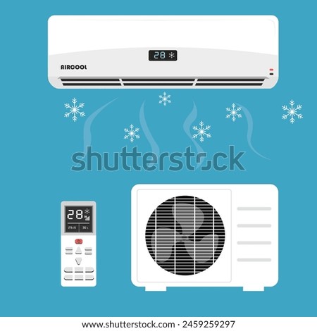 Air conditioner vector. Home appliance. Electrical equipment. Flat vector in cartoon style isolated on white background.