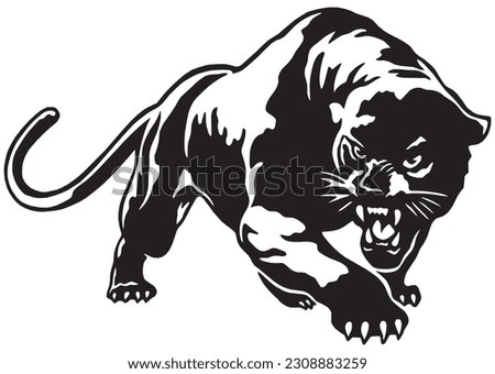 black line painting a panther walking beside fangs looks fierce.