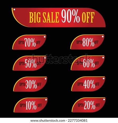 90% 80% 70% 60% 50% 40% 30% 20% 10% Sale, Disc, Off on Cheerful red Tag for Marketing Retail Element Design vector illustration 