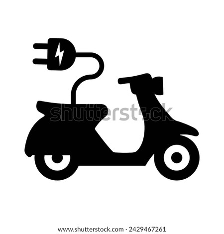 Electric Scooter Icon. Electric Motorcycle With Plug. Motorcycle Pictogram Vector Illustration. Moped Or Motorbike Silhouette Eco-Friendly Transportation. Delivery Bike Vector Illustration