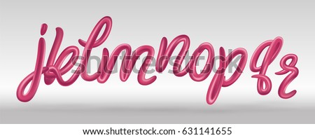 Font set with letters j, k, l, m, n, o, p, q, r. Glossy pink alphabet. 3D render of bubble font with glint. Typography vector illustration.
