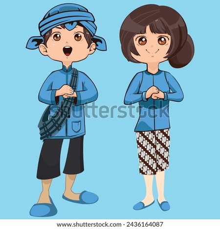 
Akang teteh is a nickname for boys and girls in Sundanese, a tribe in the West Java region of Indonesia. in typical Sundanese clothing.