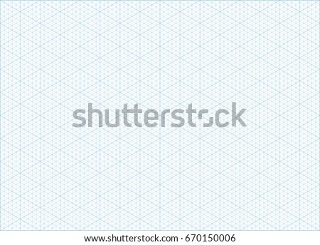 Blue vector isometric grid graph paper with plotting triangular and hexagonal ruler guide line grid accented every 5 steps. A4 landscape oriented background