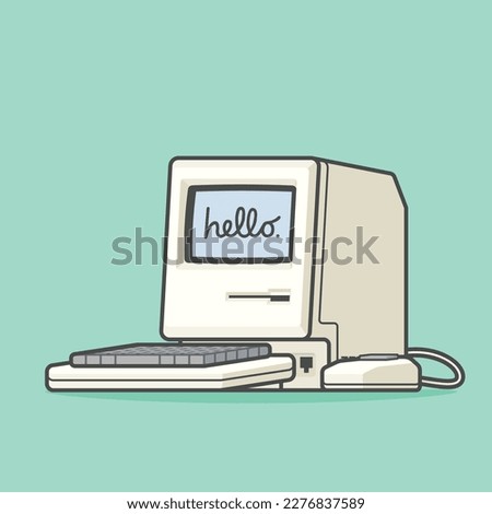 cute cartoon simple old pc vintage old desktop computer vector illustration