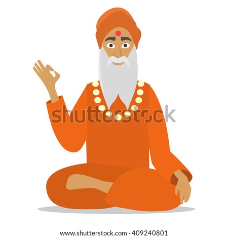 Hindu Sadhu Monk Meditating Isolated. Cartoon Happy Monk Sadhu Ok ...