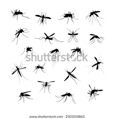 Mosquito silhouette set. Aedes aegypti icon. World mosquito day vector