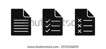 List icon set. List item files silhouette icon with checklist symbol. Vector illustration