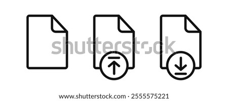 Download document icon set. Upload and download document line icon. Editable stroke