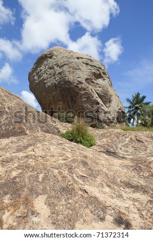 sri lanka landcape with unusual rocks above the buddhist rock temple at paramakanda near anamaduwa