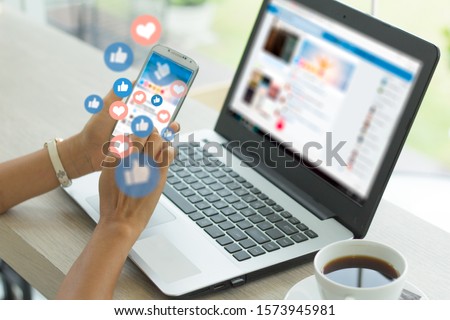 Similar – Image, Stock Photo Social media business concept and marketing online technology digital network internet icon message connection on smartphone.