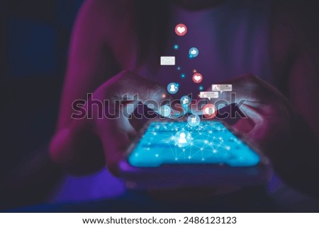 Similar – Image, Stock Photo Social media business concept and marketing online technology digital network internet icon message connection on smartphone.