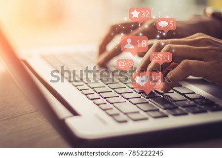 Image, Stock Photo Social media business concept and marketing online technology digital network internet icon message connection on smartphone.