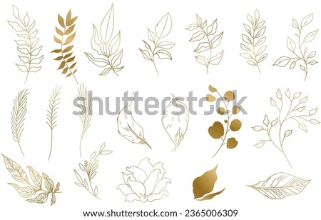 vector illustration decorative golden nature elements leaves and branches