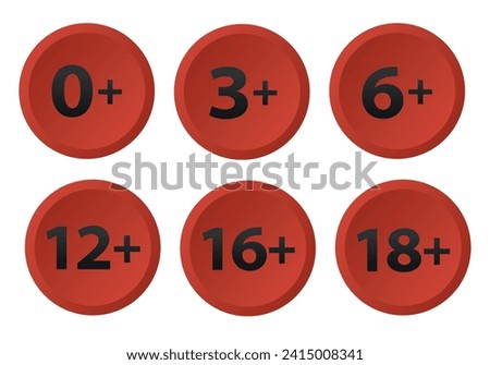 Censored 0, 3, 6, 12, 16, 18 plus sign limit icons