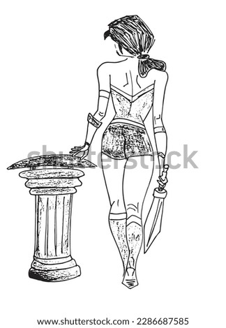 Wonder women outline illustration vector image. Hand drawn wonder women sketch image artwork. Simple original logo icon from pen drawing sketch.