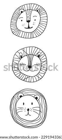 Lion outline illustration vector image. 
Hand drawn lion image artwork. 
Simple cute original logo of a monochrome lion.
Hand drawn vector illustration for posters, cards, t-shirts.