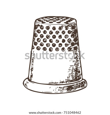 Thimble for sewing, sketch illustration of accessories for sewing. Vector