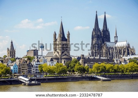 Similar – Image, Stock Photo Cologne city panorama with cathedral and crane houses at sunset