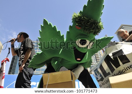 TORONTO - MAY 5: Live music and dance entertaining the crowd during the 14th annual Global Marijuana March on May 5  2012 in Toronto, Canada.