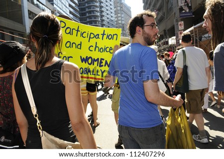 TORONTO-JUNE 25: Woman right activists taking part in a rally during the G20 Protest on June 25, 2010 in Toronto, Canada.
