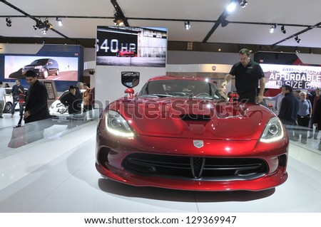TORONTO-FEBRUARY 22: A red Chrysler Viper during the 40th International Auto Show on February 22, 2013 in Toronto, Canada.