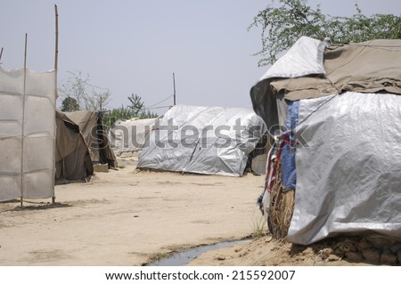 Shanty town for  displaced communities in India.