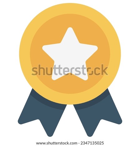 Simple illustration of golden award medal with ribbons for winners. Seal ribbon flat icon vector. Reward flat icon.