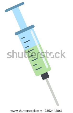 Medical syringe icon. The syringe is filled with a vaccine solution. Vector Illustration of medical syringe with needle. Injection syringe vaccine medical icon vector illustration design