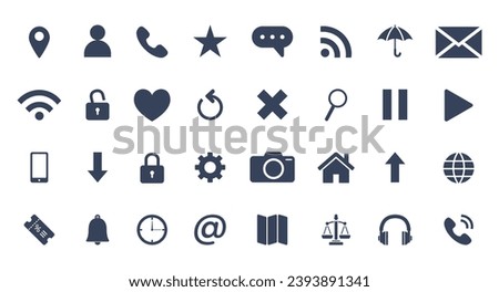 Set of generic social media main user interface icon collection isolated on white background