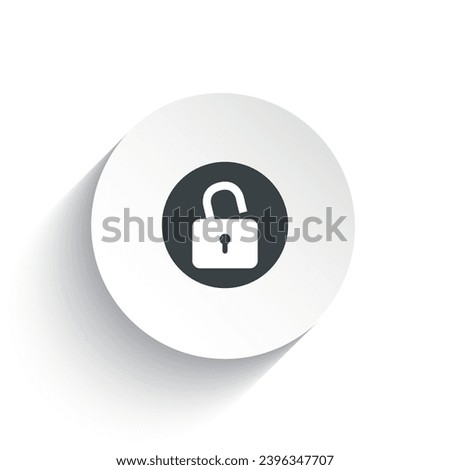 An icon padlock with the circle background plus the shadow behind of it. 3d unlock icon button vector isolated on white background.