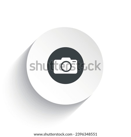 An icon camera with the circle background plus the shadow behind of it. 3d camera icon button vector isolated on white background.