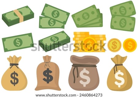 Money flat icon set isolated on white background.