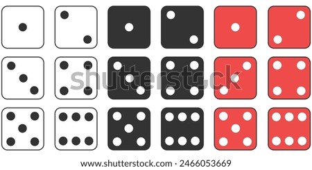 Dice game with white, black, red cubes vector illustration.