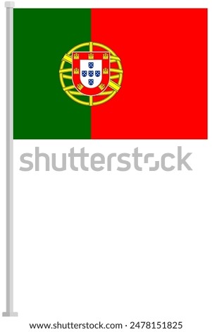 Flag of Portugal with silver pole flat icon isolated on white background.