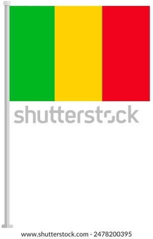 Flag of Mali with silver pole flat icon isolated on white background.