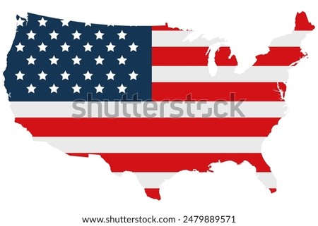 United states map icon with the flag inside isolated on white background.