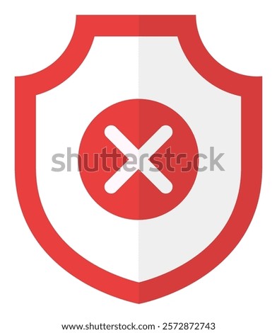 Flat icon of shield error caution isolated on white background.