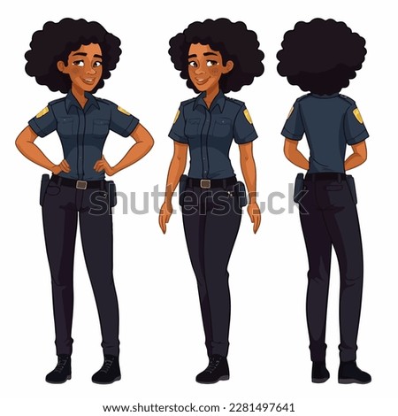 Pretty black police woman vector illustration