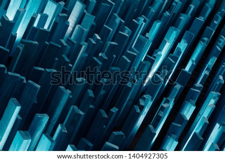 Abstract .Wooden planks.Concept megapolis night city or crystal.Cyan