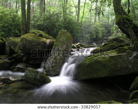 Small water cascade at Middle Prong Creek in Great Smoky Mountains National Park