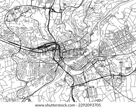 Vector city map of Ulm in the Germany with black roads isolated on a white background.