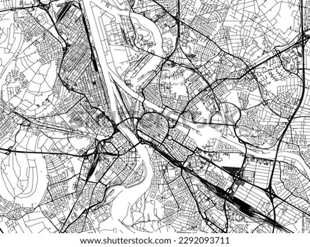 Vector city map of Mannheim in the Germany with black roads isolated on a white background.