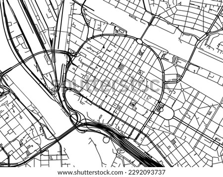 Vector city map of Mannheim Zentrum in the Germany with black roads isolated on a white background.