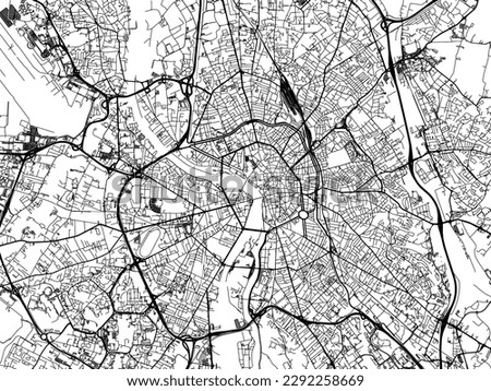 Vector city map of Toulouse in the France with black roads isolated on a white background.