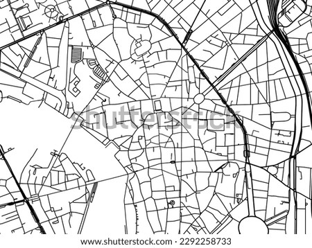 Vector city map of Toulouse Centre in the France with black roads isolated on a white background.