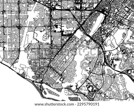Vector city map of Costa Mesa California in the United States of America with black roads isolated on a white background.