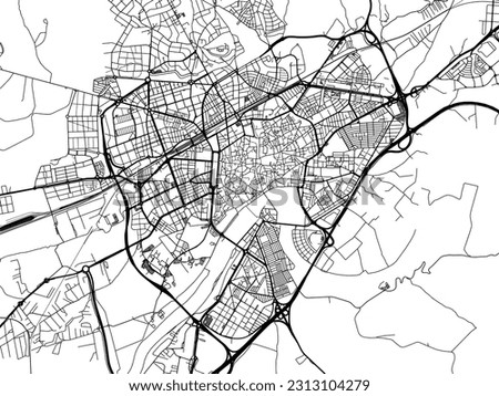 Vector road map of the city of Cordoba in Spain isolated on a white background.